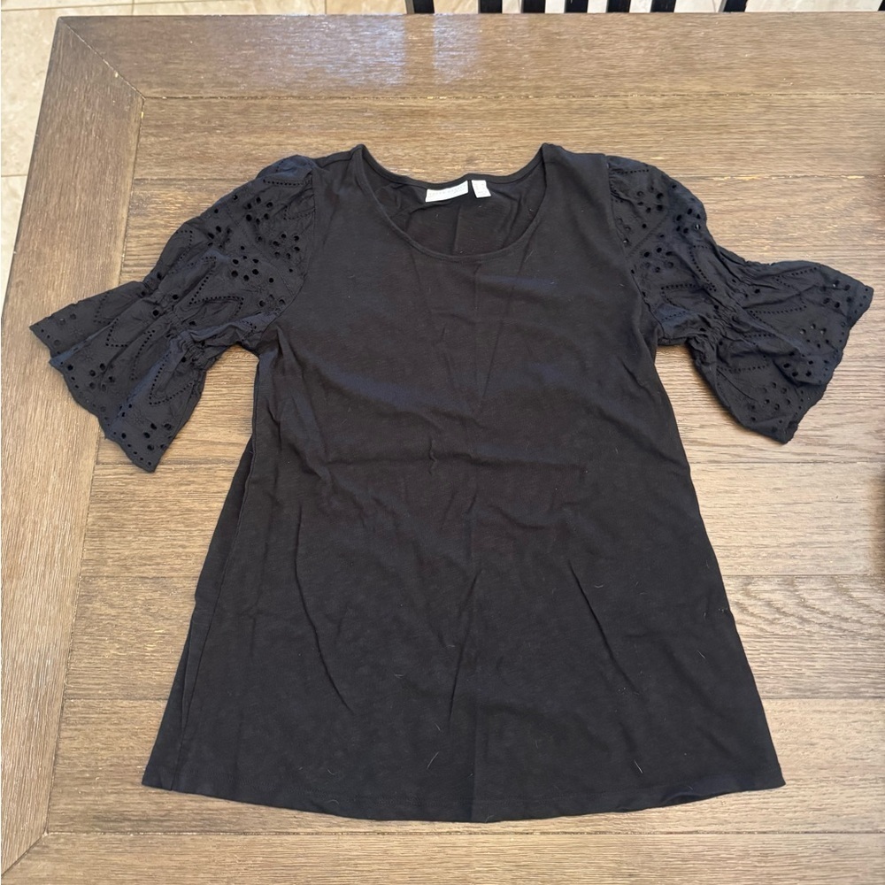 Susan Graver Black Blouse with Eyelet Sleeves size medium